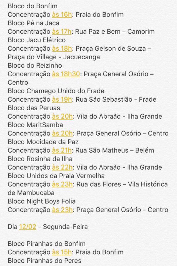 Eusoudeangra's tweet photo. Horário de todos os blocos de Angra Dos Reis, de hoje até terça-feira 🎉🎊 https://t.co/uiwejkqPsg