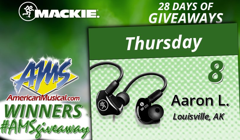 AmericanMusical's tweet photo. Congrats, Aaron L. of Louisville, AK, our Mackie #28daysofGiveaways winner for 2/8.
Enter Here for your chance to win @MackieGear MP220 In-Ears! https://t.co/CpGucp5lfR
**Winners receive an email with more information - Final Drawing Feb 28th.
--
#AMSgiveaway #MackieGear https://t.co/aJljYu4TO5