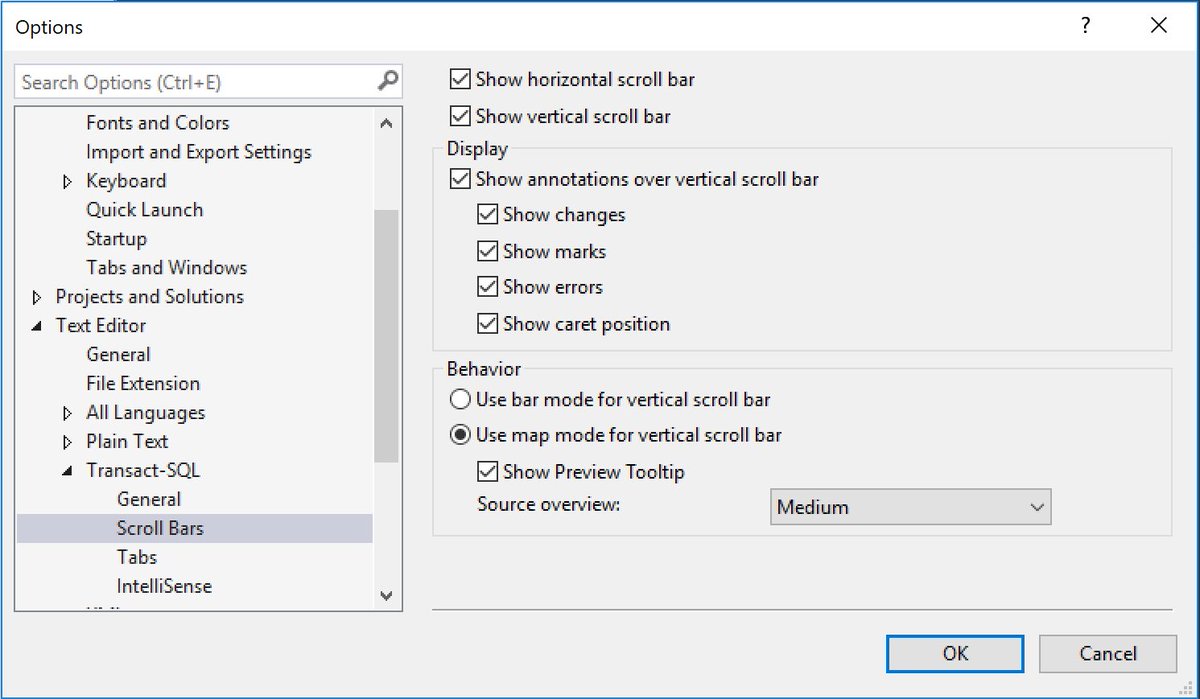 goyuix's tweet image. Had my mind blown by the awesome @Martin_Isaksen showing off the very cool #tsqlt testing framework at #SLCSQL group yesterday. As a bonus, everyone in the room changed their SSMS vertical scroll settings to show the source map instead of a plain bar. #TheFutureIsNow