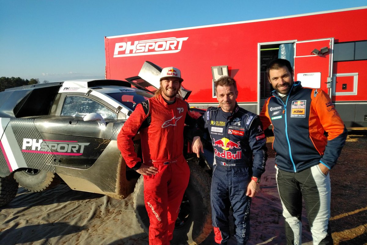 PH__Sport's tweet photo. Another funny day for @SebastienLoeb, @tobyprice87 &amp; @antoinemeo8, today at the wheel of our @peugeotsport #2008DKR16! 

🇫🇷📺 Bientôt sur @TLSfrance3tv grâce à @gael_robic !

#Dakar #testing #rally #PHsport https://t.co/ra5ApFSOHT