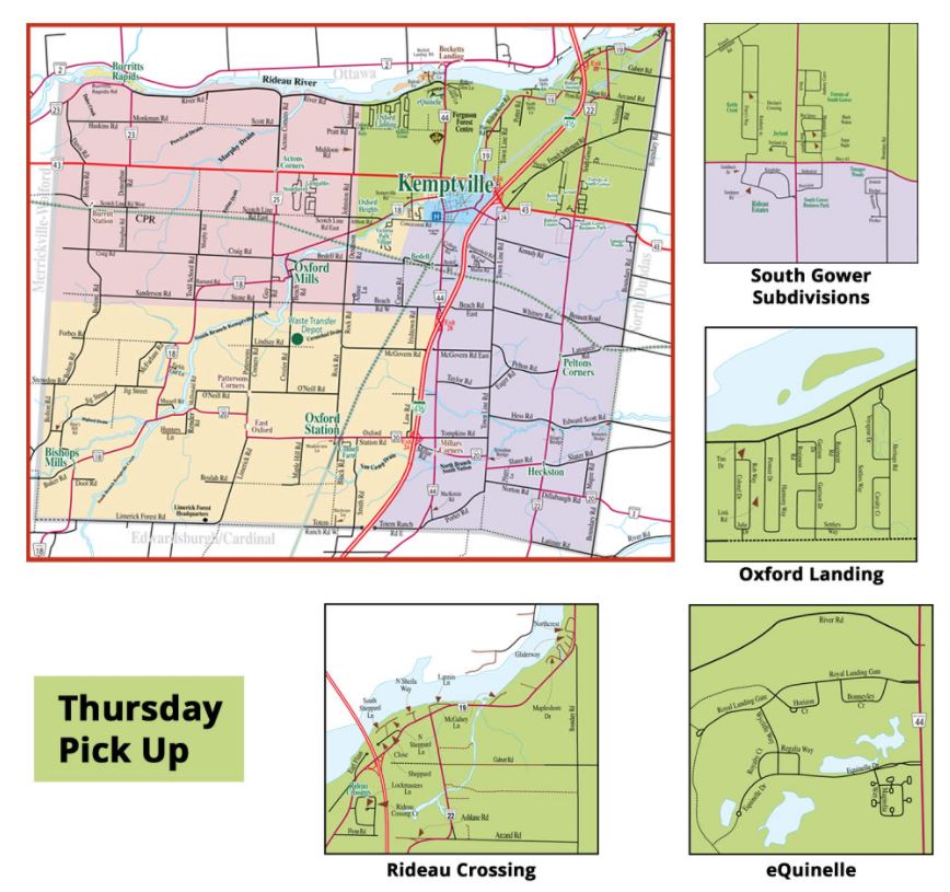 North_Grenville's tweet photo. Attention residents who are in the green zone for Thursday waste &amp; recycling pick-up... due to mechanical issues, the recycling will be picked up late today. They hope to complete the route but if not, we'll update you! #Kemptville #NorthGrenville https://t.co/PEQBU6h844