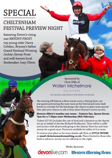 RMWoollacott's tweet photo. A kind gesture for a local @CheltenhamRaces Preview Night in aid of Richard's charity page in his memory. A page set up to celebrate his amazing achievements and create a legacy in helping others. https://t.co/RgxFW0jABm https://t.co/BYmK4RPLsq