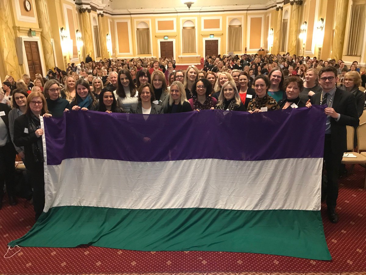 UKCivilService's tweet photo. The @UKCivilService #suffrage flag is on its way! First stop #Cardiff for Women in Leadership 2018 #WiL18 @dawes_melanie #FollowtheFlag #Vote100 https://t.co/LFCl7xC4nC