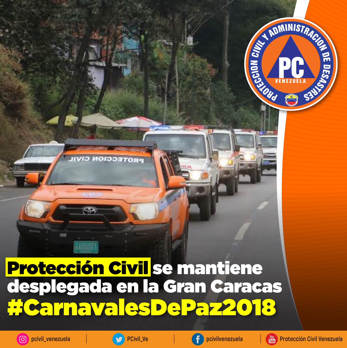 #Enterate || Protección Civil, estera desplegad en lo ancho y largo la Gran Caracas, para brindar el buen disfrute de los #CarnavalesDePaz2018 #ProteccionCivil