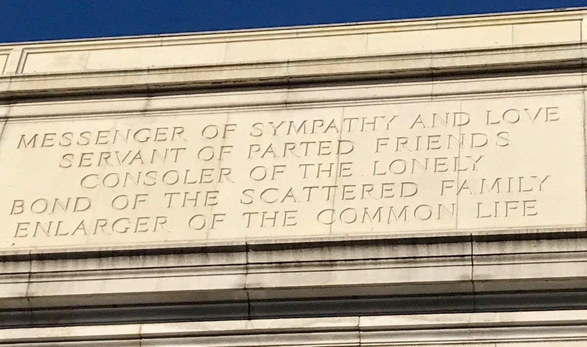 lydiadepillis's tweet photo. I must have walked past the @PostalMuseum a zillion times and never noticed the lovely inscription at the top. Would we say the same of the internet today? https://t.co/nCMyDvfCtb