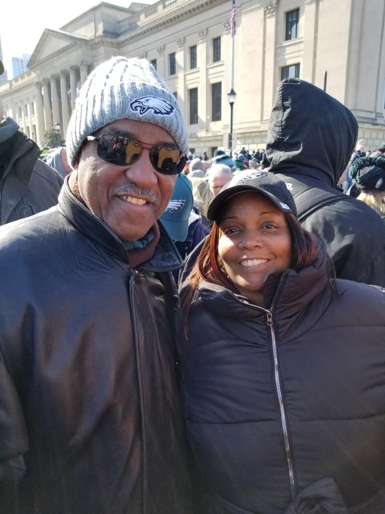Kia and her dad at the Eagles parade.   We had a great time.