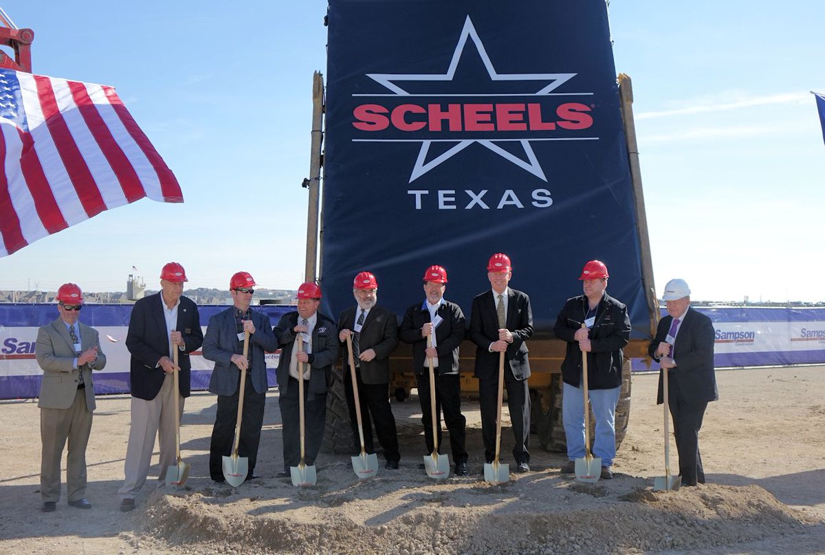 TheColonyTexas's tweet photo. Alongside executives from @SCHEELS & @GrandscapeTX, city officials broke ground today on what will be the nation's largest all-sports store (331Ksf) when complete in 2020. Welcome to #TheColony! For more photos: https://t.co/Gj1CDVsvUP https://t.co/poVhfkijMa