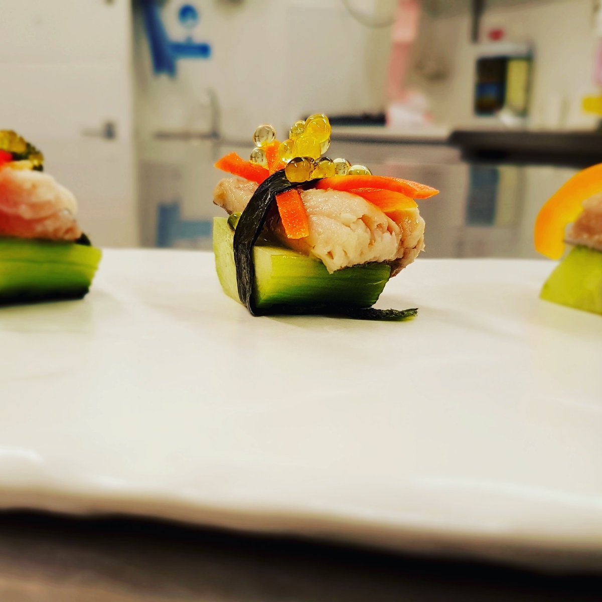 M_Emmanueil's tweet photo. Valentine's in progress @HotelHastings Mackerel escabaiche sweet sour vegetables and passion fruit pearl https://t.co/c8A2tFlMPs