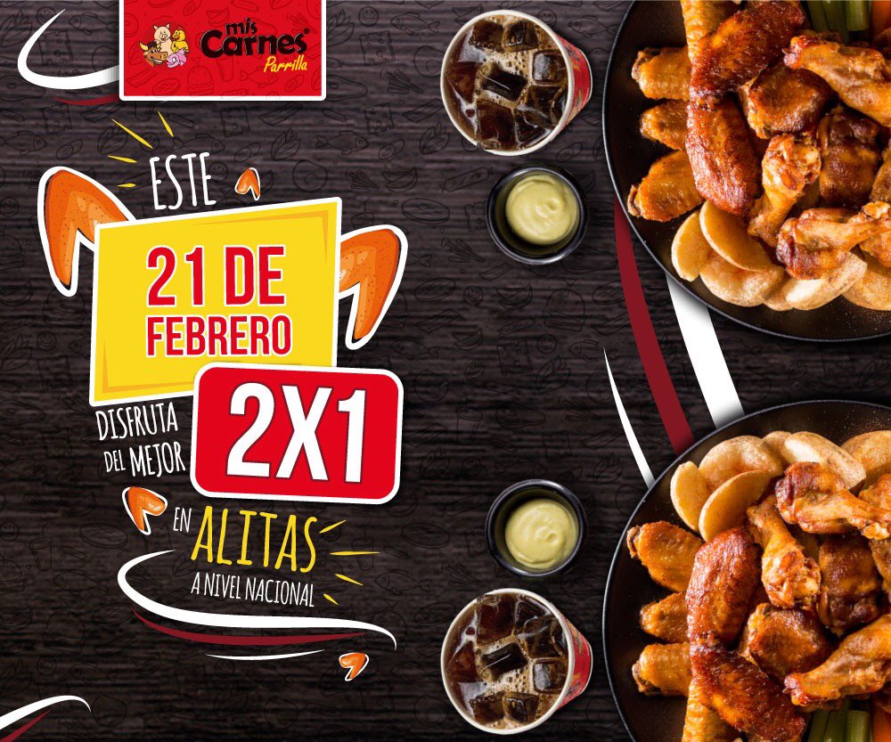MisCarnesP's tweet photo. #PromoFebrero ¡faltan pocos días para el mejor 2X1 de alitas! Promoción a nivel nacional, válido en todos los puntos #SabemosMás https://t.co/LK6WvQuual