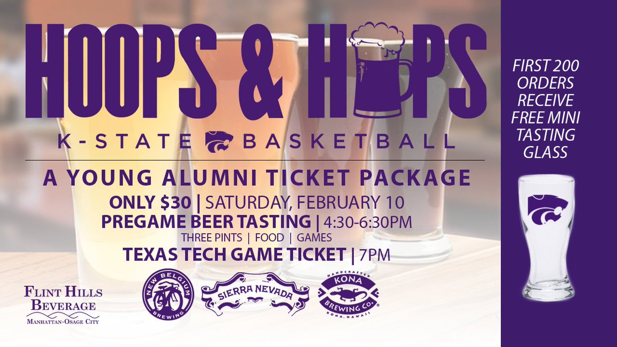 kstatesports's tweet photo. Hoops and Hops deadline is today! Beer tasting, food, #KStateMBB ticket vs. Texas Tech, and a free mini tasting glass! All for $30

Order 🎟➡️ https://t.co/ImwnuicBZi https://t.co/8MdKeZ0cgD
