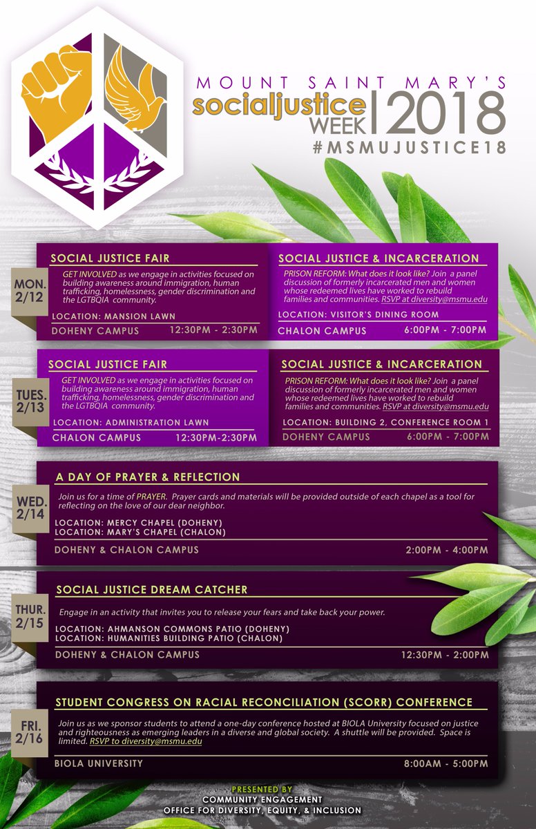msmudiversity's tweet photo. Social Justice Week at Mount Saint Mary's University, Los Angeles
#msmudiversiy #socialjustice #msmujustice18 https://t.co/4u9KF0PDZJ