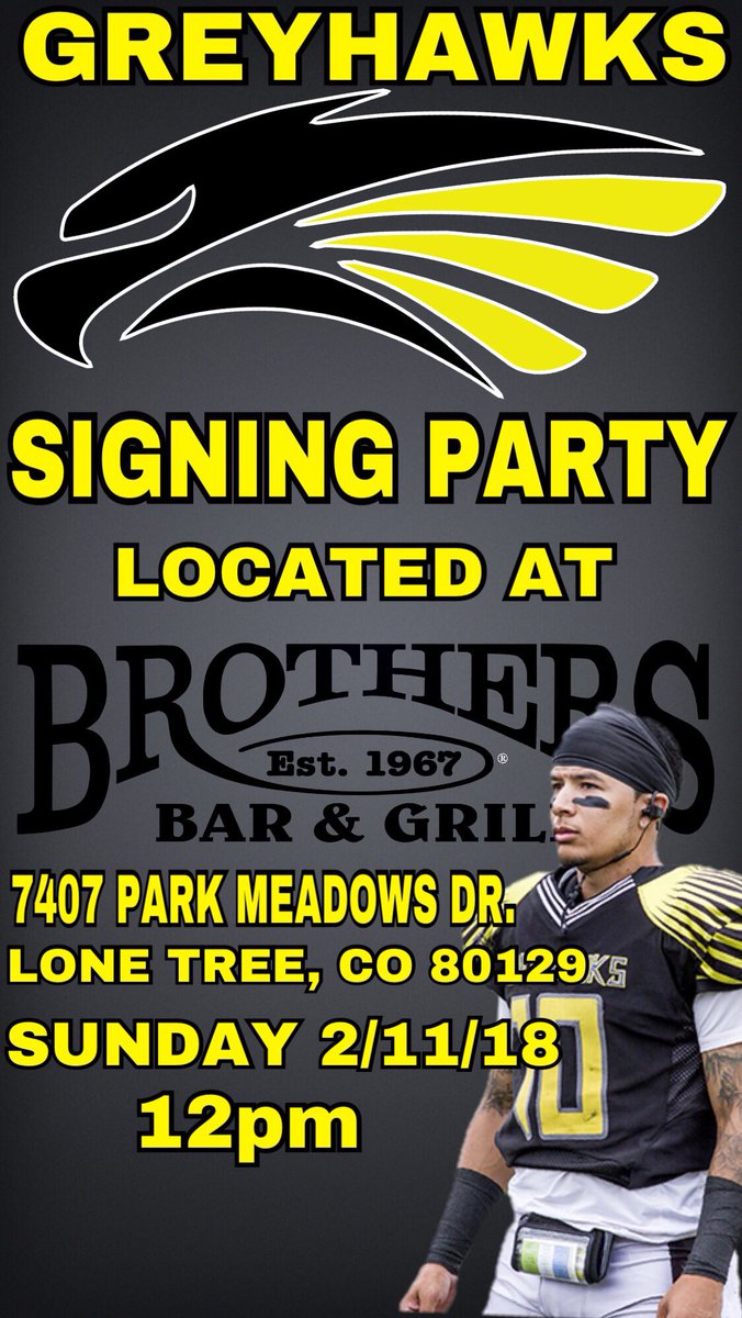 ColoradoGreyhwk's tweet photo. Colorado Greyhawks Signing Party this Sunday at 12pm. https://t.co/MIV5KyCyWQ