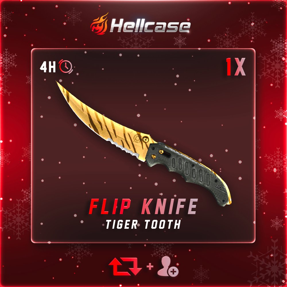 hellcase's tweet photo. ❄️★ Flip Knife | Tiger Tooth  #Giveaway:
 ❗️ GET MONEY FOR FREE: https://t.co/rSkv0LsJxK
⛄️ Like + RT + Follow us
⛄️ Paste your profile URL

🏆Winner in 4 hours! https://t.co/OWB2gw8g9Z