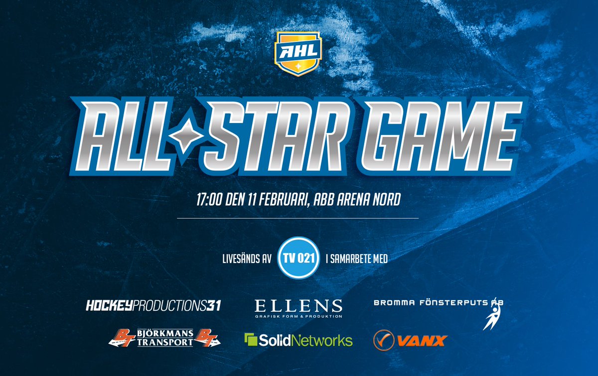 Den 11 februari så spelas det för första gången en All Star match i Aros Hockey Leauge. Matchen avgörs på #abbarenanord. Kan du inte ta dig dit så livesänder vi matchen på TV021.se. Sändningen börjar 16:50! 🥅🏒#allstargame #ahl #hockey #sport #aroshockeyleauge