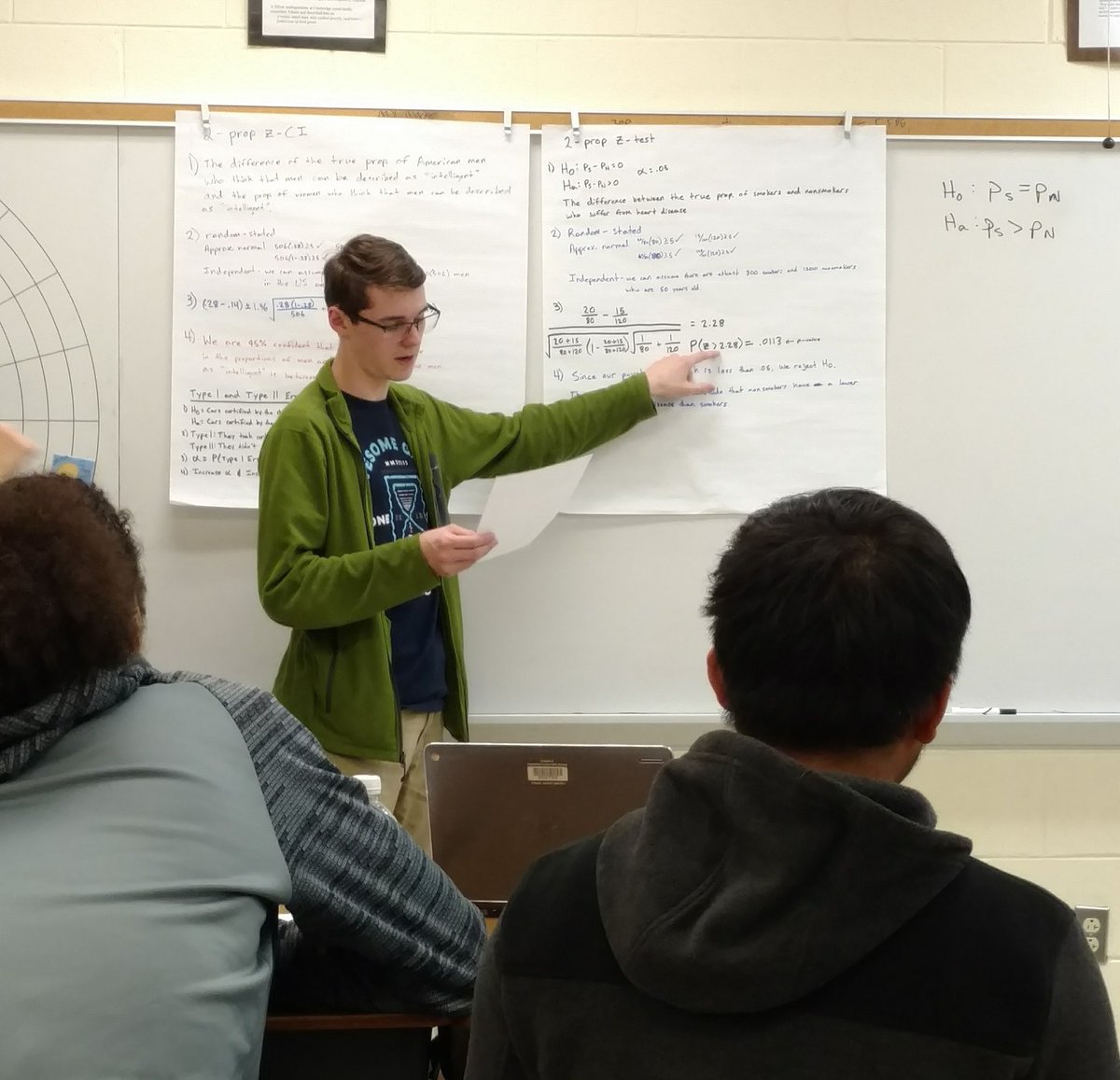 Mr_Ligatti's tweet photo. Gallery walk review for unit test on inference for proportions in #APStatistics #BethU @lcbirdprincipal https://t.co/Xim6BmmvYk