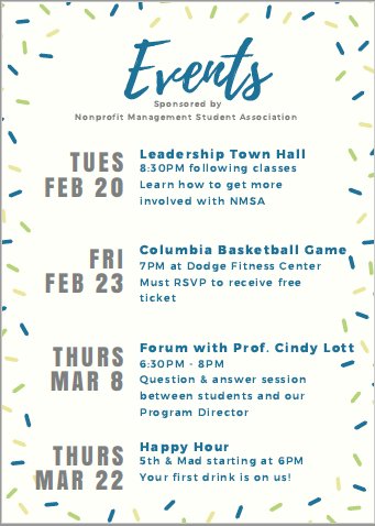 ColumbiaNMSA's tweet photo. Save the DATES for upcoming events!
#nonprofitmanagement #CU_SPS #ColumbiaSPS #Columbia https://t.co/2TKKDRwJ3V