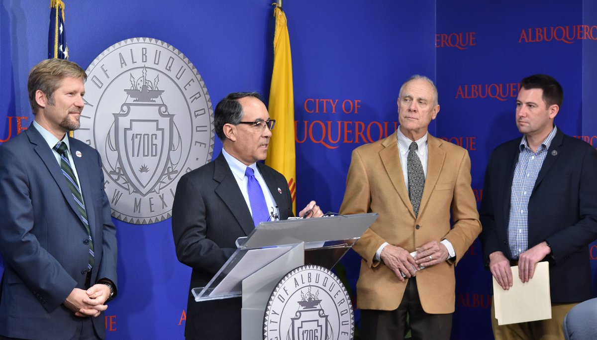 ABQCityCouncil's tweet photo. City Councilors @IkeBenton &amp; @PatDavisNM joined @MayorKeller to announce solar energy projects at some city facilities including the Main Library, Alamosa Community Center, &amp; fire stations. https://t.co/ySKkC3Nuxx