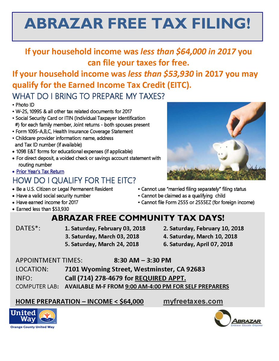 Abrazarinc's tweet photo. Can join us for one of our free tax days. Call and make your appointment now as appointments are going fast. #ocfreetaxprep #taxes #keepmoremoney https://t.co/A95tDaZHZZ