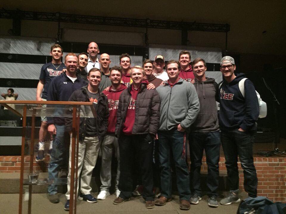 LeeUBaseball's tweet photo. Some of the @LeeUBaseball players getting to hang out with John Smoltz after chapel today. A very humble guy. https://t.co/E1EaNFCeD5