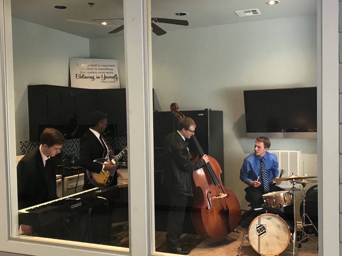 StnNorman's tweet image. An OBU first - Bison Jazz Ensemble performing at Bison Connections luncheon in the “Flood Room!” @obunews @trilinkokc #TurnOffTheWater #OpenTheDoor