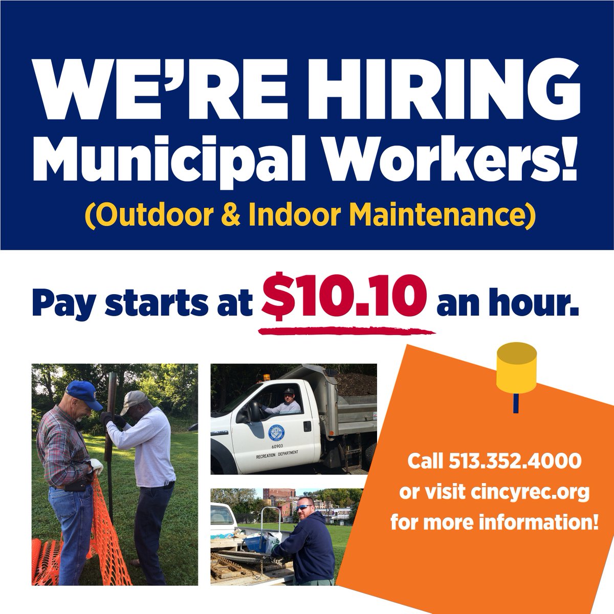 cincyrec's tweet photo. We're hiring!  @CityOfCincy @WhyOhio @WLWT @WCPO @Local12 @FOX19 @917wvxu @wiznationcincy https://t.co/43N3Xq4cT6