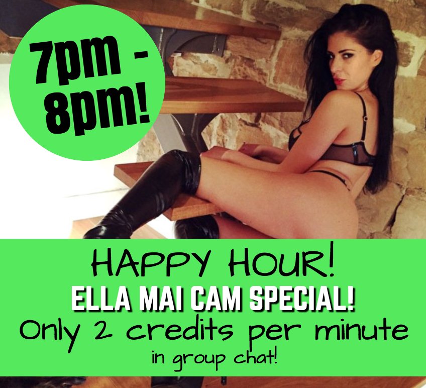 In 15 minutes...IT'S HAPPY HOUR with @Ellamaiofficial 😍 ⏰ 

It will be ONLY 2 CREDITS PER MINUTE in group chat! 💰 
https://t.co/Za68sfYA8v https://t.co/sSCsgFkEpY