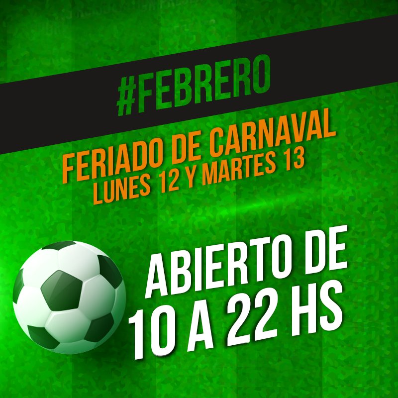 Megafutbol San Justo On Twitter Open Feriado De Carnaval Lunes 12 Y Martes 13 Abierto De 10 A 22 Hs Whatsapp 15 4174 2334 Te Esperamos En Rincon 2875 San Justo Https T Co 6iayflun6h