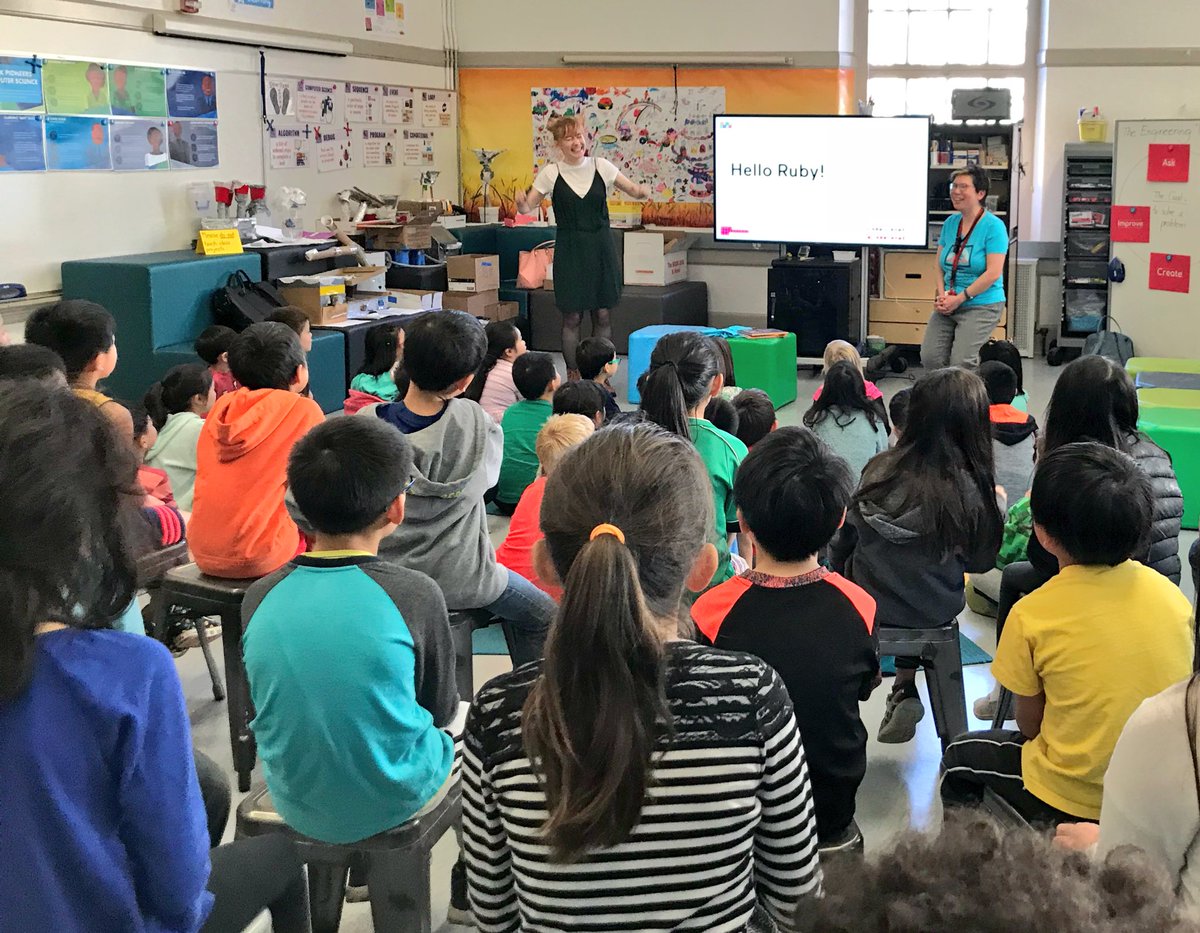2nd grader to <a href="/lindaliukas/">Linda Liukas</a>: “Are you Ruby??” 🤩🤩🤩 Students at <a href="/cisdeavila/">CIS at De Avila</a> get a chance to meet Linda Liukas, author of Hello Ruby <a href="/hellorubyworld/">Hello Ruby</a> this morning!!!! #CSinSF #CSk8 <a href="/SFUnified/">SF public schools</a>