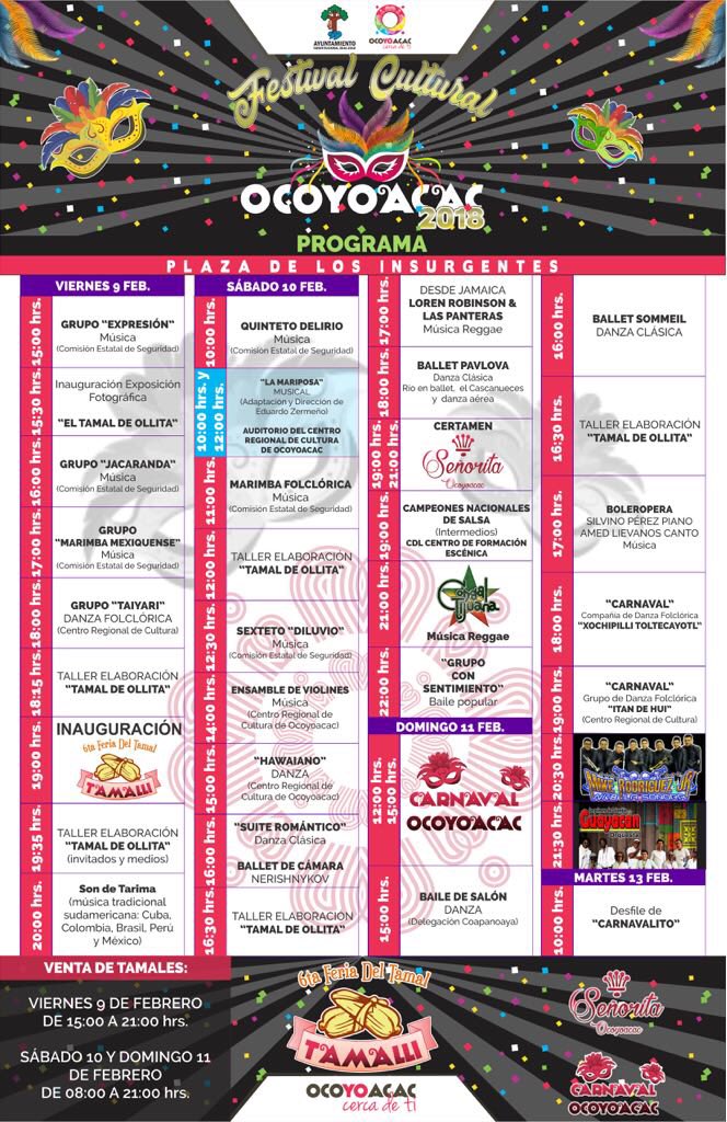 Gob_Ocoyoacac's tweet photo. Recuerda, del 9 al 13 de Febrero disfruta del Festival Cultural #Ocoyoacac 2018.
#YoCercaDeTi
#YoCercaDeMisTradiciones https://t.co/NfiHwqtGry