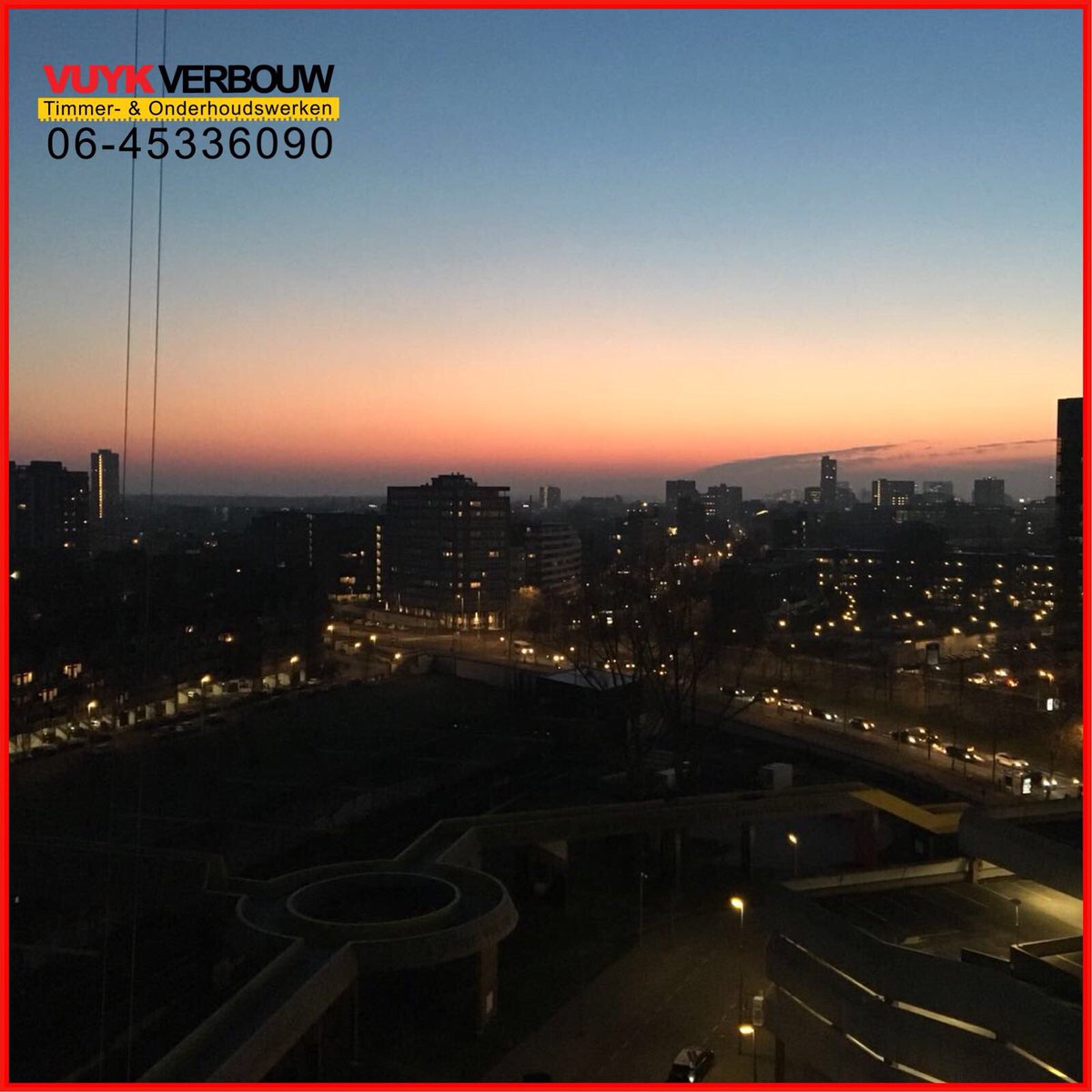 VUYKVERBOUW's tweet photo. Langdurige opdracht in hartje #Rotterdam. Eén van de mooie uitzichten tijdens #zonsopkomst! 🌇 #hofpleinaandeanderekant #oudeShellpand #beton #wanden #hout #timmerman #driemaanden #roffa #Shell #Hofplein https://t.co/we4E0hrsB2