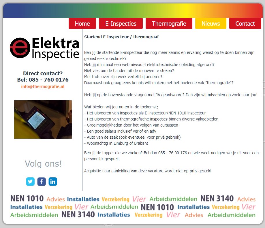 Kom jij ons team versterken en wil je wat van de wereld gaan zien? Kijk dan eens op onze website, we zoeken namelijk een startende of een ervaren inspecteur #nen3140 #thermografie

elektrainspectie.nl/index.php/ct-m…