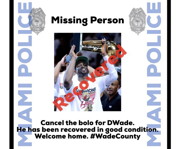 MiamiPD's tweet photo. Welcome home @DwyaneWade . #WadeCounty https://t.co/WsNezyYYDm