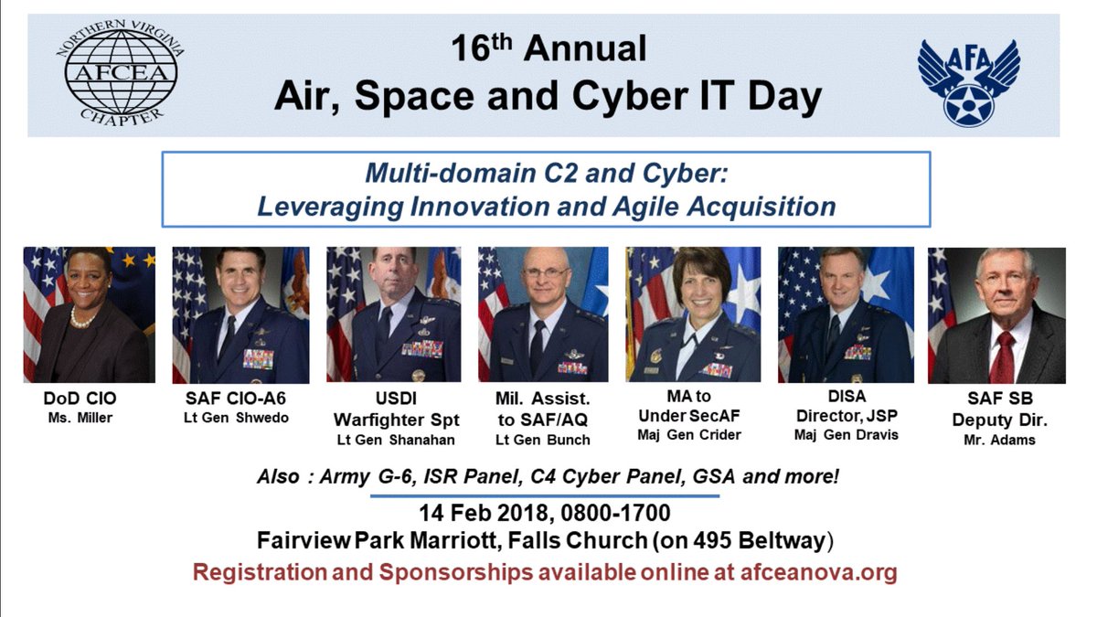 MA_LLC's tweet photo. @afceanova is proud to host Acting @DoD_CIO Ms Essye Miller on 14 Feb as morning keynote at #AirSpaceCyber2018.

Full agenda and registration at https://t.co/fE84TQuj0S https://t.co/utVR3g4JpH