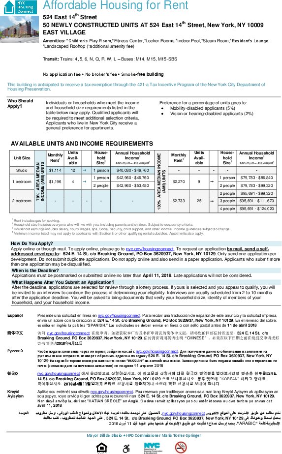 Lottery open for: 524 East 14Th Street in East Village, Manhattan on.nyc.gov/1kPCF2i #HousingLottery