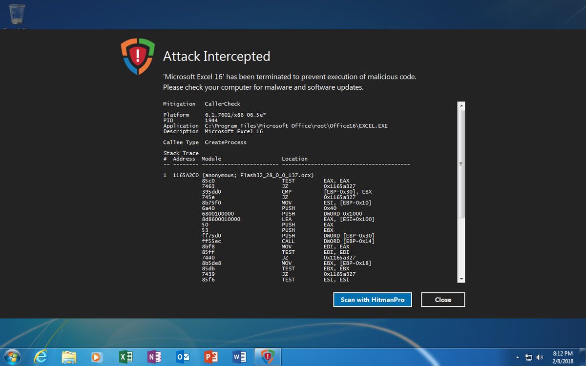 markloman's tweet image. Video: A very old expired HitmanPro.Alert (2014) vs. The Future: CVE-2018-4878 Flash 0day PoC youtu.be/8SxBIT3EMCQ