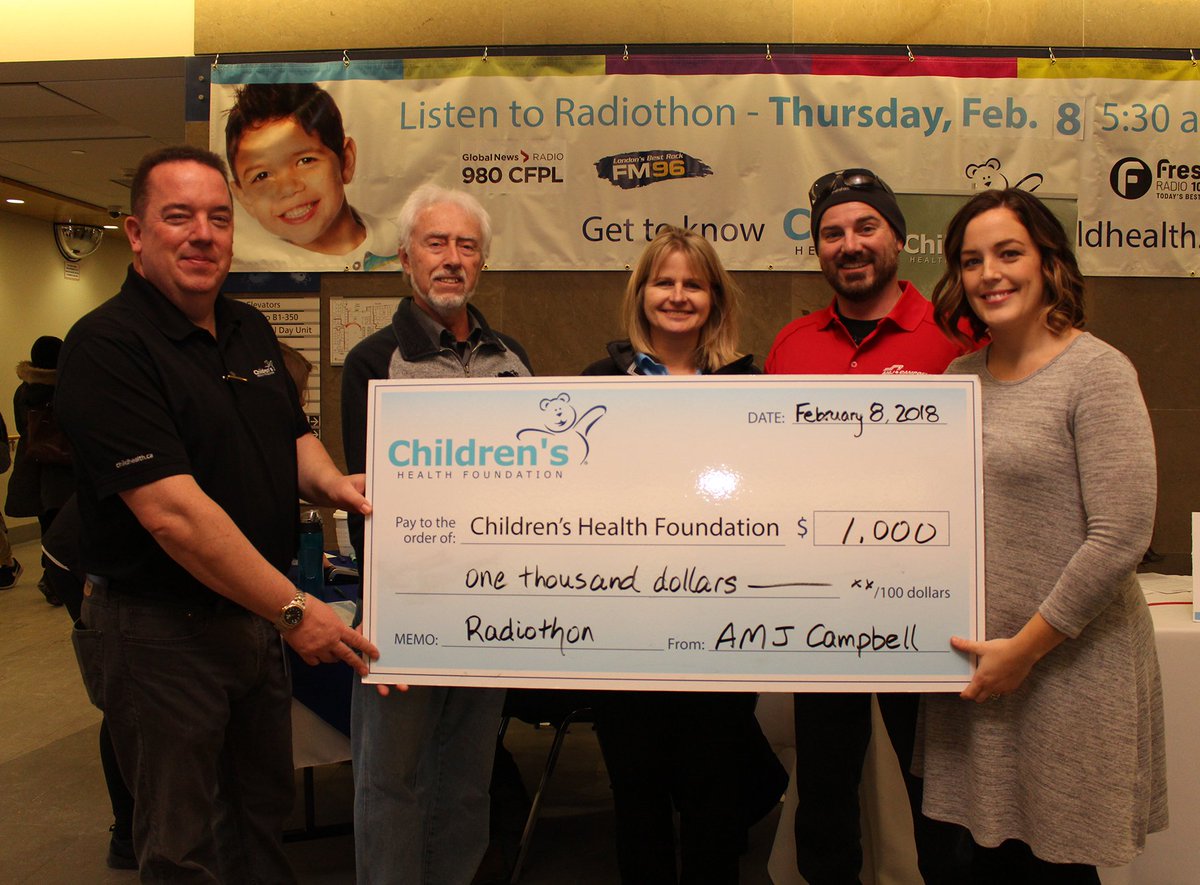 Children's Health Foundation (@chfhope) on Twitter photo Thank you <a href="/amjcampbell/">AMJ Campbell</a> for your generous donation today! They came to see us at #CorusRadioton in the Atrium of Children's Hospital. We'd love to see you too! Thank you <a href="/amjcampbell/">AMJ Campbell</a> for your generous donation today! They came to see us at #CorusRadioton in the Atrium of Children's Hospital. We'd love to see you too!