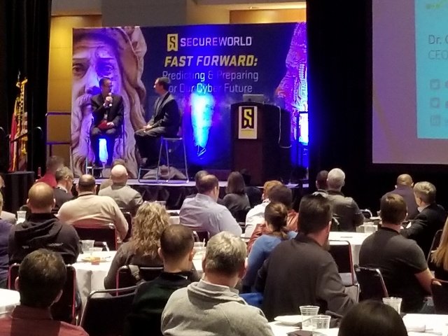 SecureWorld's tweet photo. Q&amp;A with @DrChrisPierson during his lunch keynote today at SecureWorld Charlotte #cybersecurity conference. #SWCHAR18 @BinarySunCyber https://t.co/qSO4fCME3w