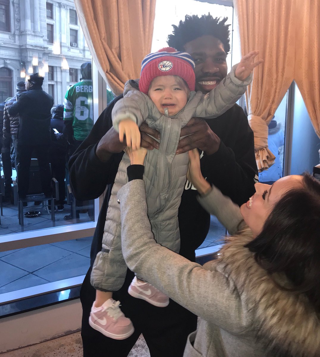 Watching the Eagles parade! Isabella loves Uncle <a href="/JoelEmbiid/">Joel Embiid</a>...trust (me). 💚🏀💚