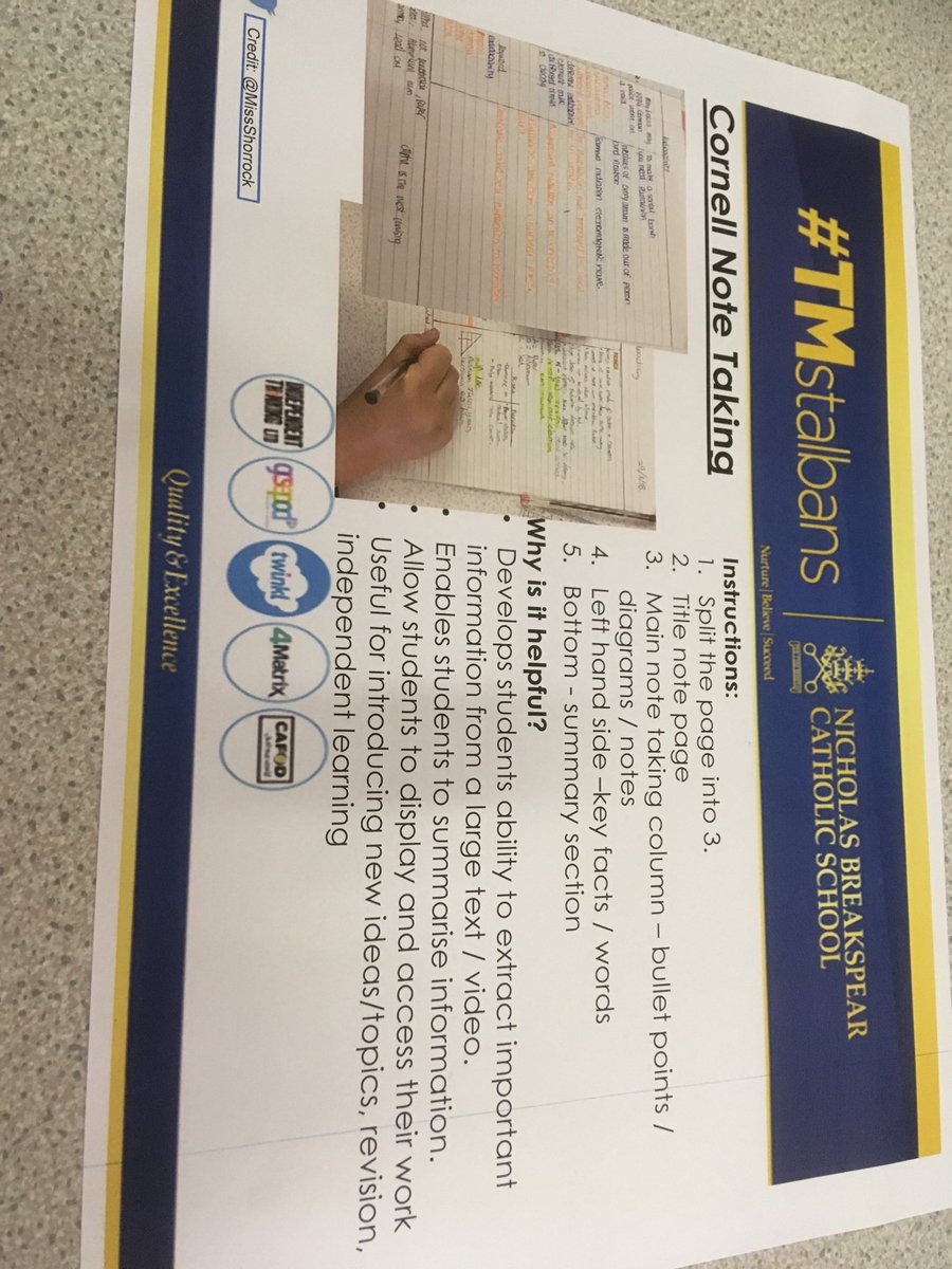 LFPassmore's tweet photo. Cornell note taking recommended at #TMStalbans @misswestbury_RE https://t.co/o2FYPhQouA