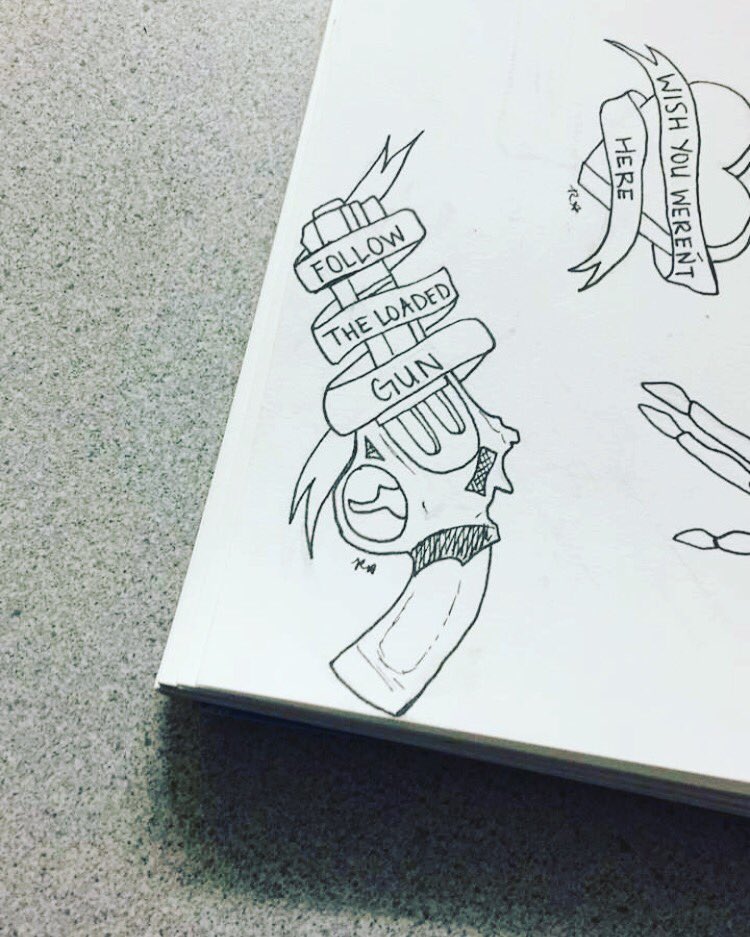 InfinitySpreeOH's tweet photo. Shout out to Becca in Connecticut for this awesome artwork symbolizing our song “Follow The Loaded Gun.” We’d love to see this on someone’s skin someday! https://t.co/bI5uAHchAp
