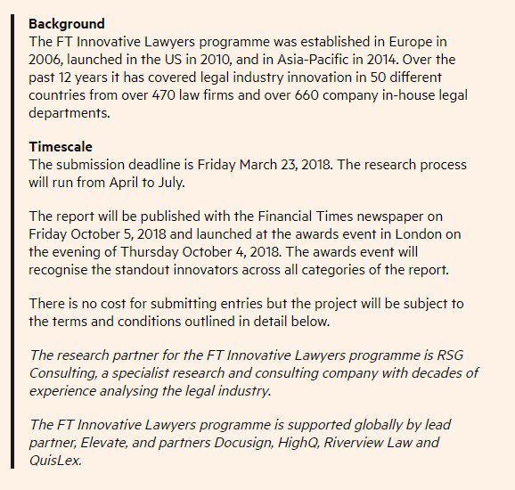 johncapone's tweet photo. Submissions for FT's Innovative Lawyer award are open https://t.co/5xJS54o4G3 https://t.co/766DVB5DuS