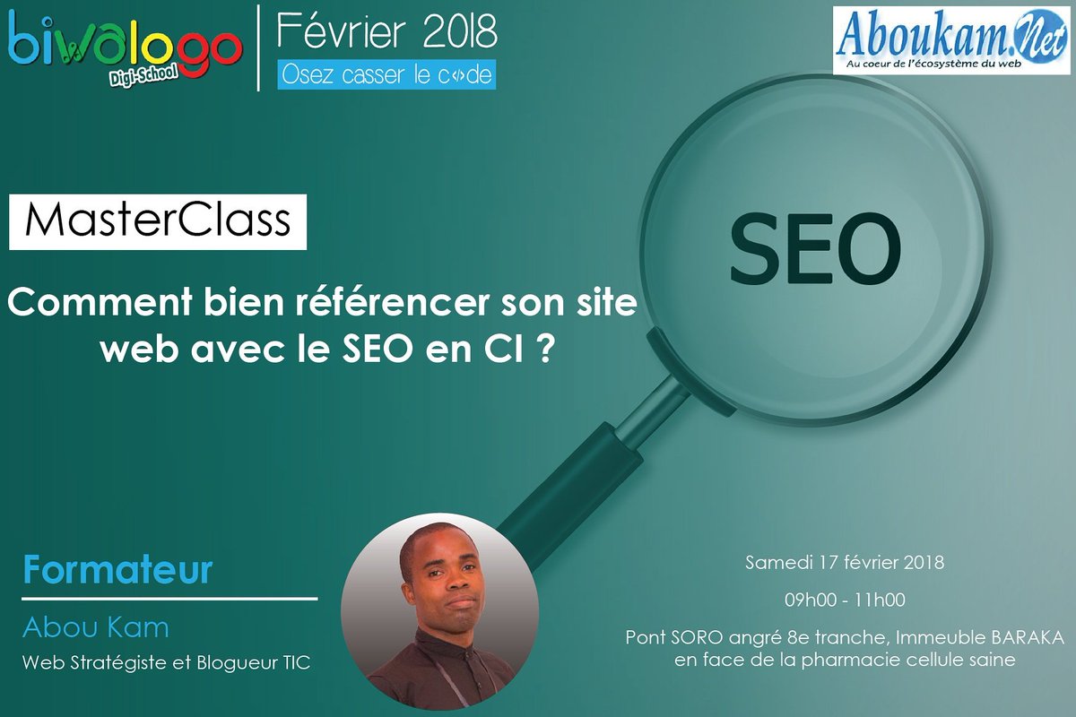 biwalogo's tweet photo. [Biwalogo MasterClass]
#BiwalogoDigitalSchool vous invite à sa deuxième MasterClass sur : Comment bien référencer son site Web avec le SEO en Côte d'Ivoire ?
Formation gratuite
#MasterClassBDS #SEO #referencement #Web #Formation https://t.co/hkfxRlCbZA
