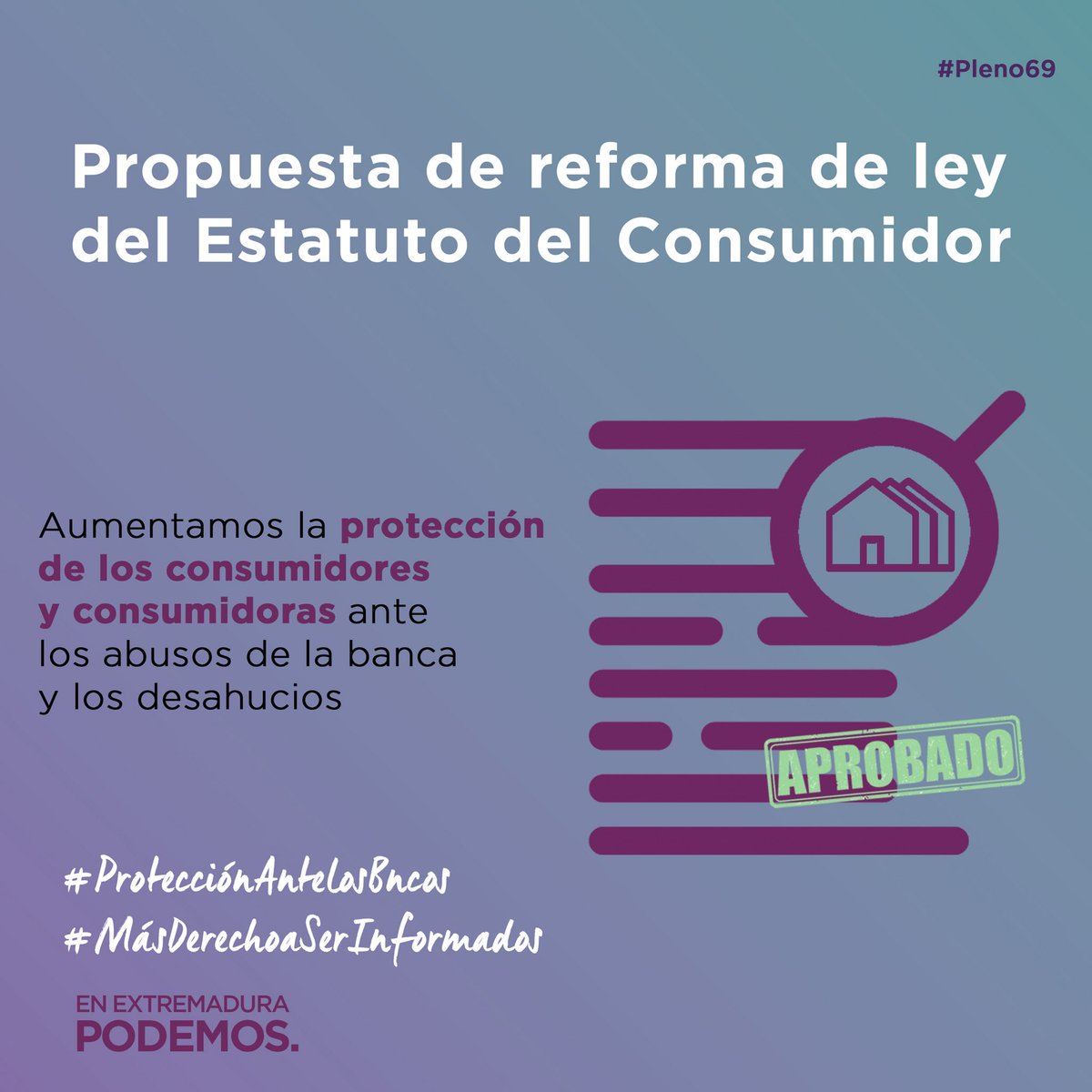 Danihife's tweet photo. Hoy hemos conseguido que Extremadura sea la primera comunidad en legislar para proteger a lo deudores hipotecarios frente a la venta de sus deudas a fondos buitres (titulizaciones). No olvidamos quienes son los nuestros. Seguimos porque #SiSePuede #ViviendaDigna https://t.co/rn7z2OtBID