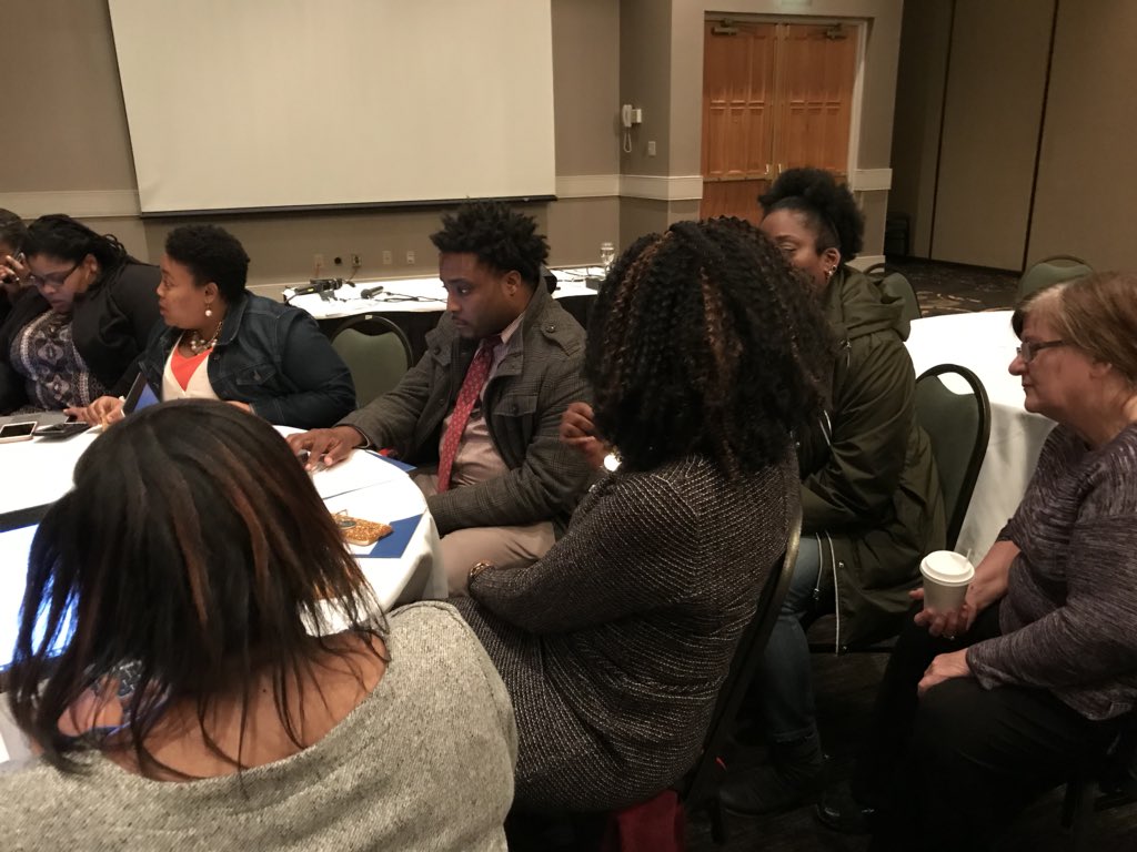 VMSTheMathLady's tweet photo. Great Large District Math Collaborative Mid-Year Conference-Carver/Parkland/NorthForsyth/WSPA/Mineral Springs MS WSFCS Math Ts reviewing the goals &amp; action steps they established back in Aug &amp; refining as needed for Next Steps #RTI_EdWork #nclargemath #wsfcsmath #peerproject https://t.co/pvOVvegN9H