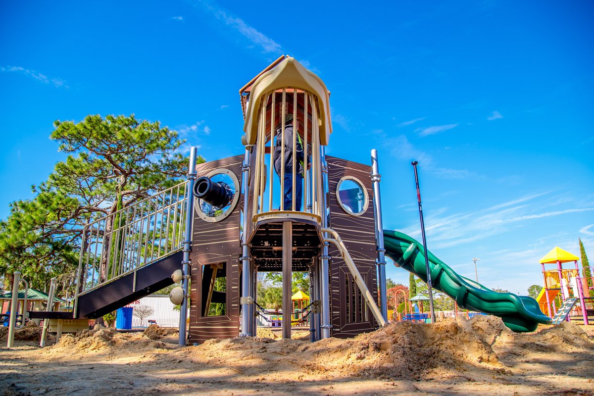PanamaCityFLgov's tweet photo. Thank you @WJHG_TV and @WMBBTV for checking out the playground upgrades to #OaklandTerracePark. New equipment is being installed this week and next. This piece is for children two to five years old. https://t.co/zLINj3Kph8