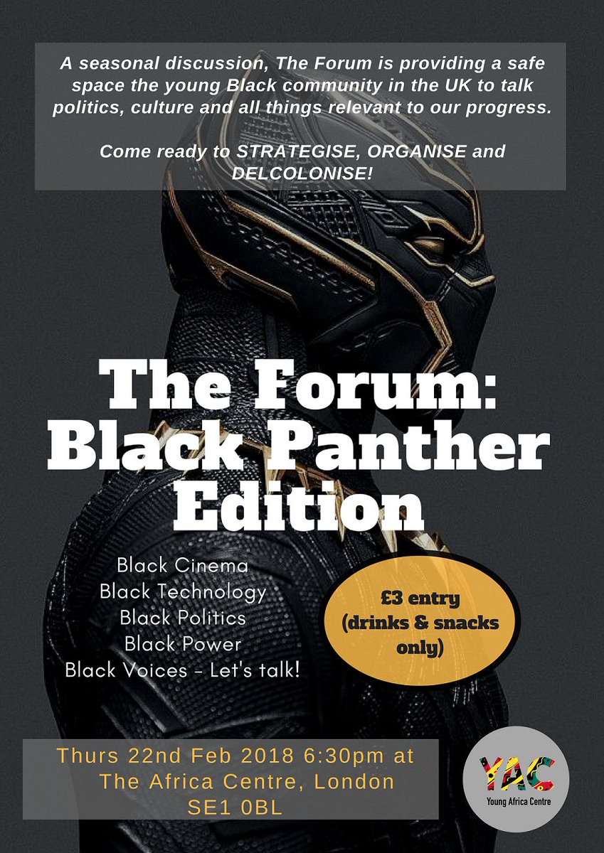 YG_AfricaCentre's tweet photo. Looking for a way to nerd all the way out on #BlackPanther with no judgement?
Let @TheNerdCouncil_ be your guide on 22nd Feb. Plus @Kugalimedia will be around to shed a light on African based comics out there too. #TheRealWakanda #YACForum
£3 tix here: https://t.co/2UELKoxlIE https://t.co/HdVR1HX1I7