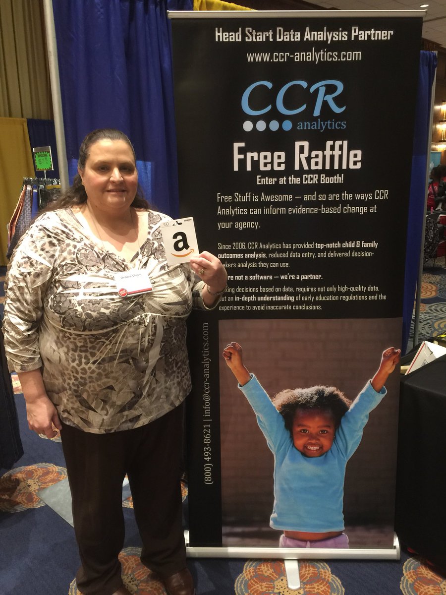 CCRAnalytics's tweet image. Congratulations to Debbie from ACHR for winning our Amazon gift card at the @RIVHSA conference! Thank you all of your hard work for #HeadStart