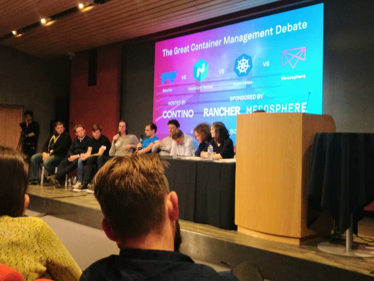 cm6051's tweet photo. Interesting topics at #containerdebate but a bit specious to have to declare a winner, as k8s underlies half of the others https://t.co/XgWf0hQILb