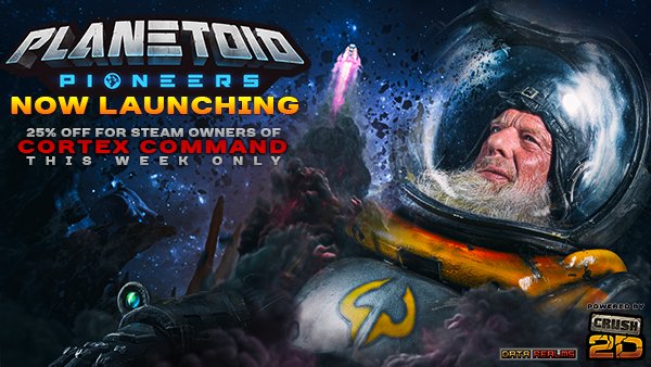 Data01's tweet image. After more than *eight* years in the making, our Physicsvania #PlanetoidPioneers is LAUNCHING today: planetoidpioneers.com

If you are one of the 1.7M fine people who own our previous game #CortexCommand on Steam, you get 25% OFF this prequel to it - for a limited time only!