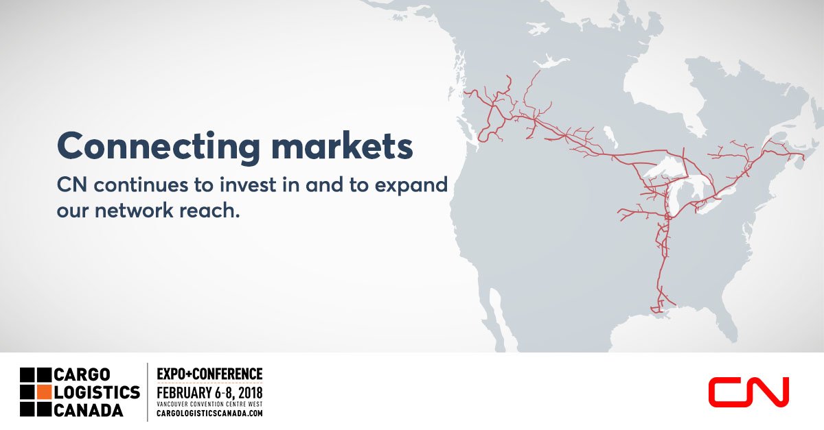 CNRailway's tweet photo. DYK: CN can move your goods to ports on 3 coasts as well as to key inland markets across CDA & the US Midwest. Our network also has the Chicago advantage: we bypass Chicago congestion to get your goods to market faster. Learn more by visiting the #CNMediaLounge at #Cargo2018 https://t.co/bRbyhxMOgX